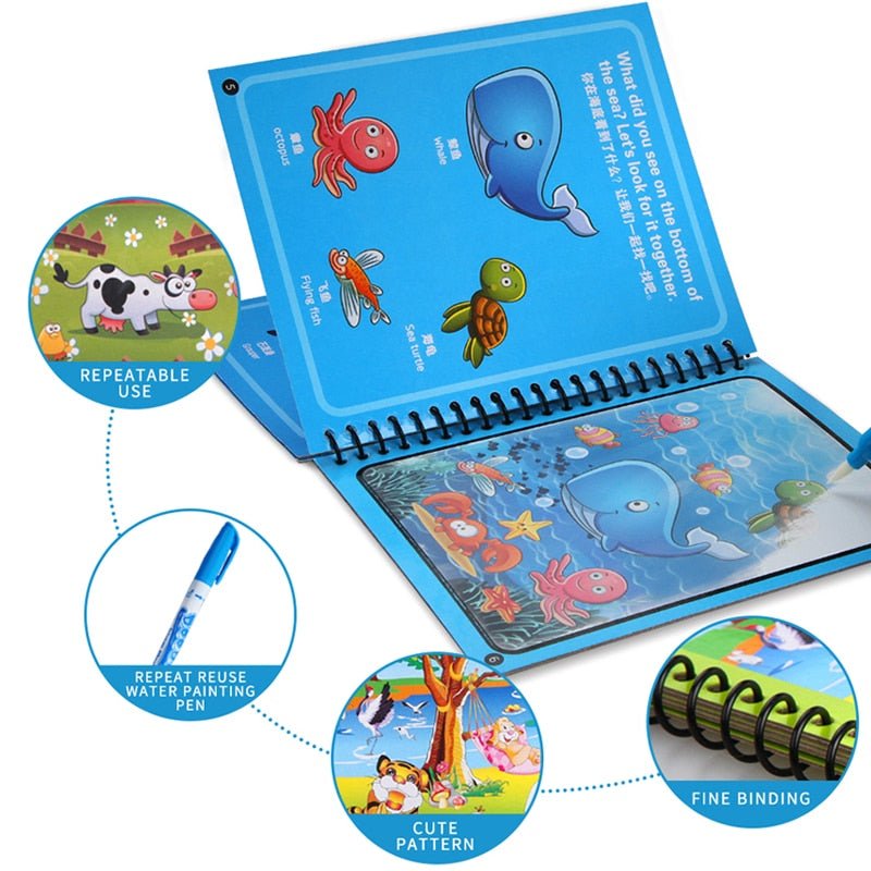 Livro Mágico - Livro de Colorir com Água reutilizável para Crianças